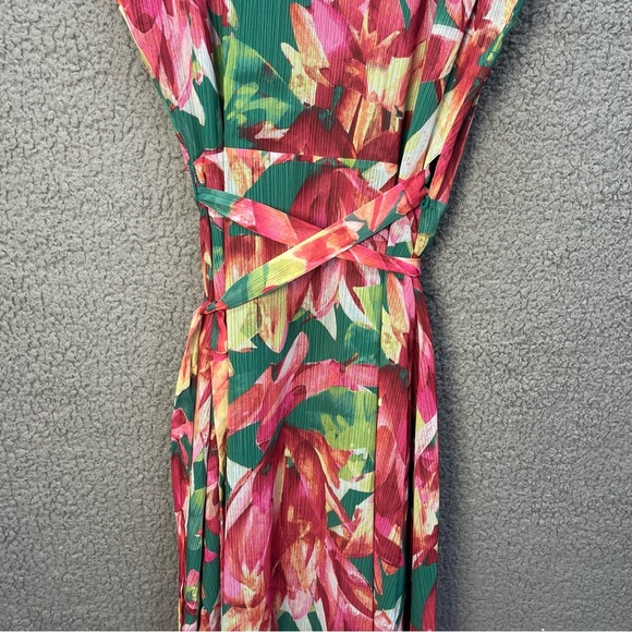 Bar 3 Floral Maxi Wrap Dress Ruffled Short Sleeve Flowy Wedding Sz Large - Picture 7 of 10